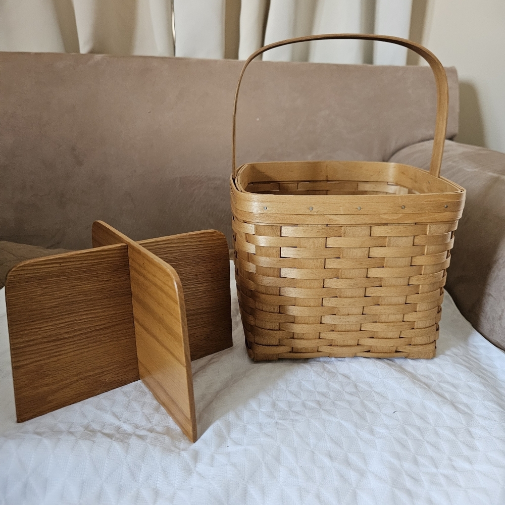 Natural Brown HandWoven Basket With Wooden Divider by Bradford Basket Company